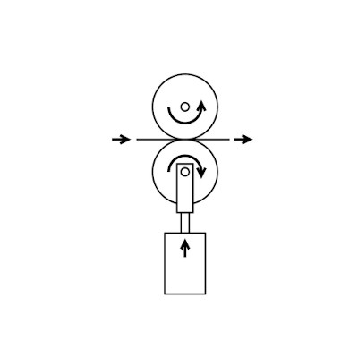 Schematic icon of a rolling application with rollers