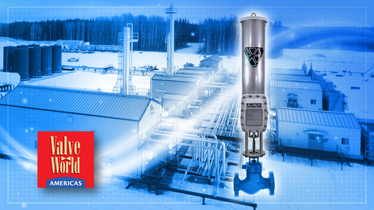 Valve World Americas logo over KVA actuator installs, blue tone