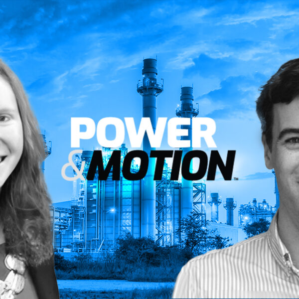 Power and Motion podcast graphic with two speakers