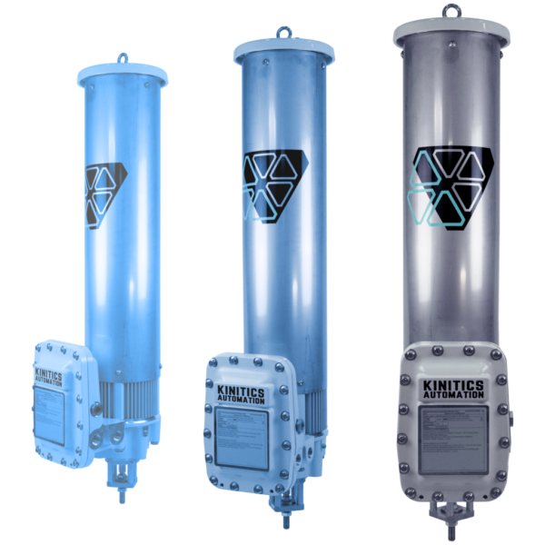 Three KVA valve actuators in stylized blue and steel, high resolution feature graphic