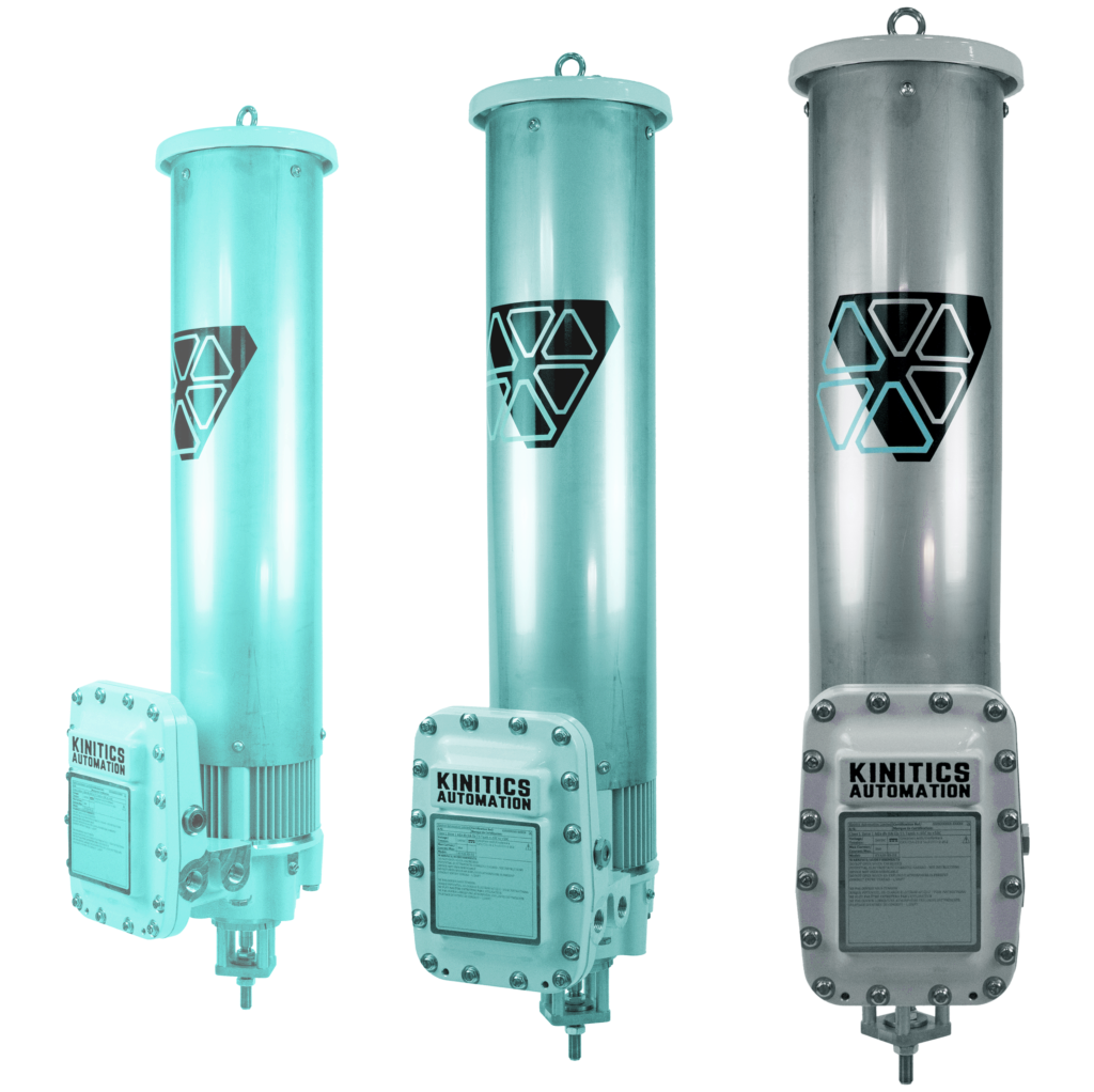 Three KVA valve actuators in teal and steel colours, feature graphic v2